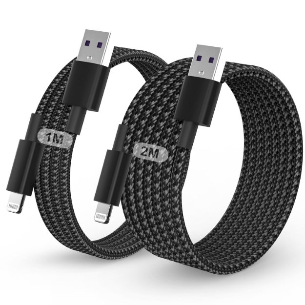Picture of iPhone Charger Cable, 2Pack for Lightning to USB Cable MFi Certified 1M+2M,Charging Braided Lead for Apple iPhone 14 13 12 11 Pro Max/Pro XS XR X 8 7 6 Plus SE, for iPad
